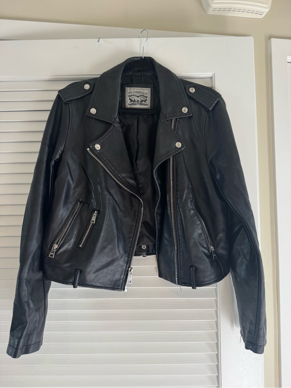 Levi's Black Leather Moto Jacket with Silver Hardware